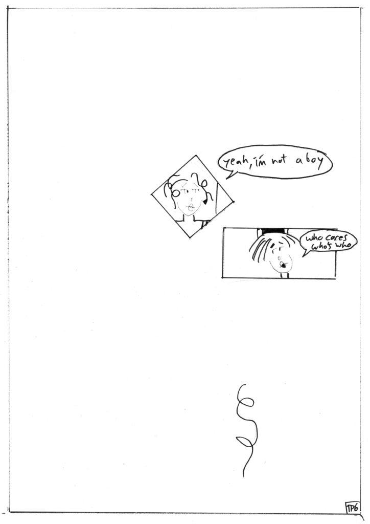 Vesa JämnseninTurning Point -sarjakuvan sivu, mustavalkoinen